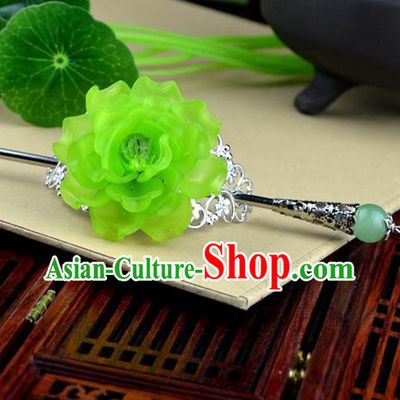 Chinese Traditional Ancient Hair Accessories Hanfu Hairpins Green Peony Hairdo Crown Headwear for Women