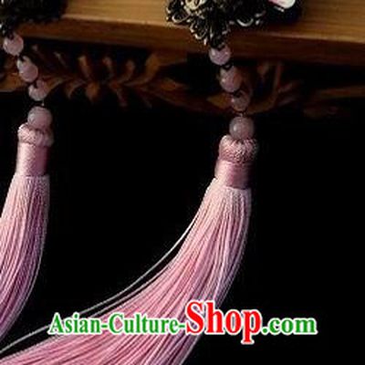 Chinese Traditional Ancient Hair Accessories Hanfu Hairpins Pink Tassel Hair Stick Headwear for Women