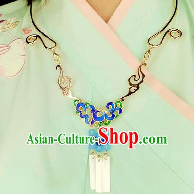 Chinese Traditional Ancient Longevity Lock Accessories Hanfu Blueing Lotus Golden Necklace for Women