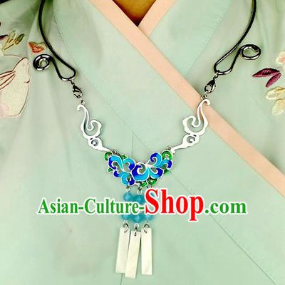 Chinese Traditional Ancient Longevity Lock Accessories Hanfu Blueing Lotus Necklace for Women
