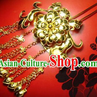 Chinese Traditional Ancient Queen Golden Bells Tassel Hairpins Hair Accessories for Women