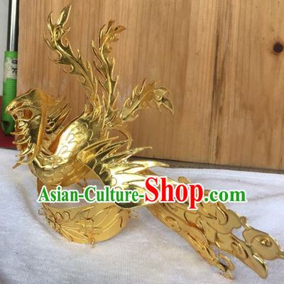 Chinese Traditional Ancient Queen Golden Phoenix Coronet Hairpins Hair Accessories for Women