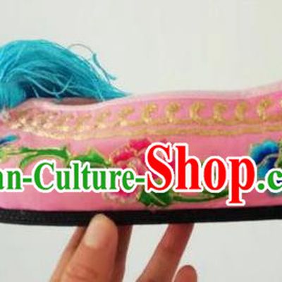 Chinese Traditional Embroidered Shoes Beijing Opera Pink Blood Stained Shoes for Women
