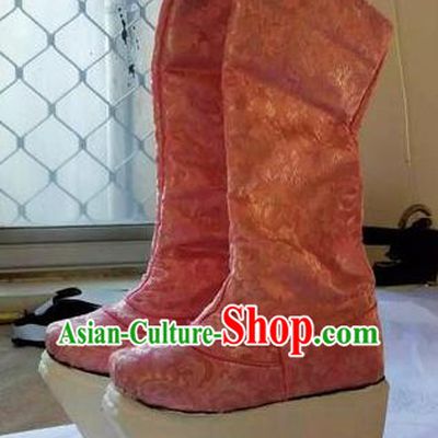 Chinese Traditional Pink Boots Beijing Opera Diva Shoes for Women