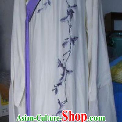Chinese Traditional Beijing Opera Scholar Costumes Embroidered Chrysanthemum White Robe for Adults