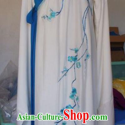 Chinese Traditional Beijing Opera Scholar Costumes Embroidered Plum Blossom White Robe for Adults