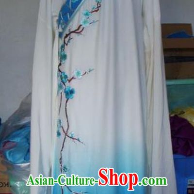 Chinese Traditional Beijing Opera Scholar Costumes Embroidered Plum Blossom Blue Robe for Adults