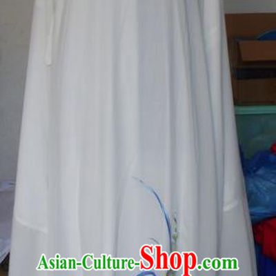 Chinese Traditional Beijing Opera Scholar Costumes Embroidered Orchid White Robe for Adults