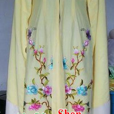 Chinese Traditional Beijing Opera Embroidered Peony Costumes China Peking Opera Actress Water Sleeve Yellow Dress for Adults