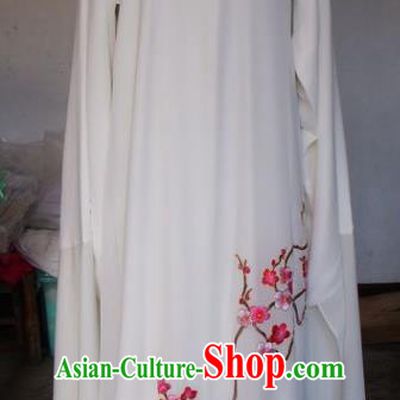 Chinese Traditional Beijing Opera Scholar Costumes Niche Embroidered Wintersweet White Robe for Adults