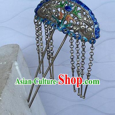 Chinese Traditional Ancient Bride Tassel Hair Clip Hanfu Blueing Hairpins Hair Accessories for Women
