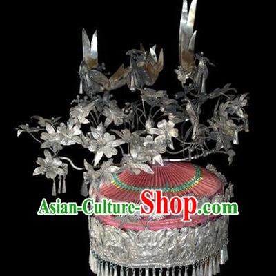 Chinese Traditional Ancient Miao Nationality Wedding Phoenix Coronet Hairpins Hair Accessories for Women