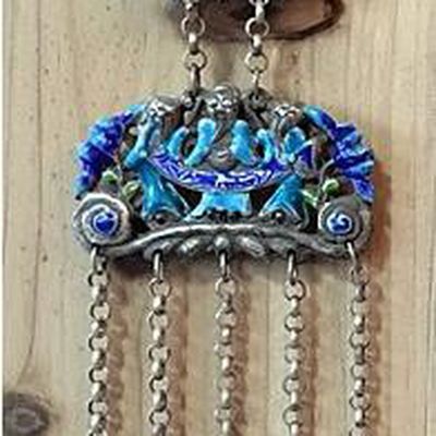 Handmade Chinese Miao Nationality Necklace Sliver Hmong Blueing Necklet Pendant for Women