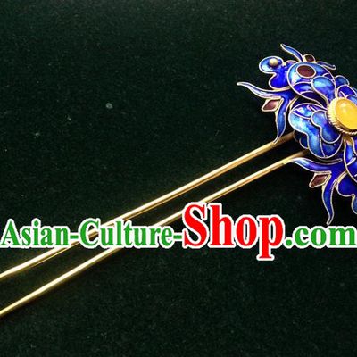 Chinese Traditional Ancient Cloisonne Hairpins Hair Accessories Blueing Hair Clip for Women