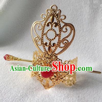 Chinese Traditional Ancient Prince Red Bead Tuinga Hair Accessories Swordsman Hairpins for Men