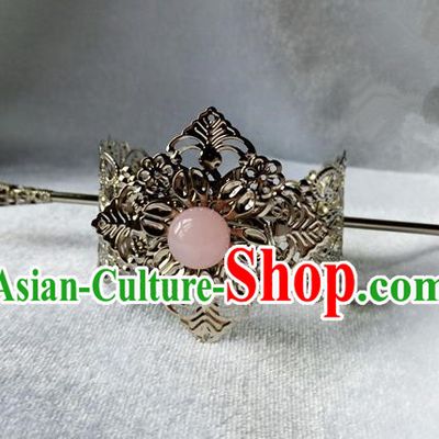 Chinese Traditional Ancient Prince Hair Accessories Swordsman Hairpins Pink Bead Tuinga for Men