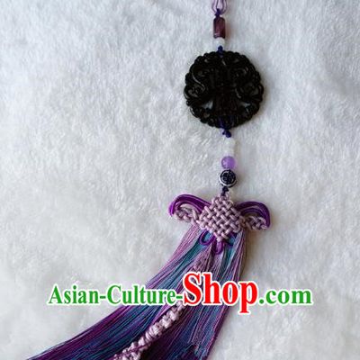 Handmade Chinese Ancient Jade Pendant Purple Tassel Waist Accessories for Women