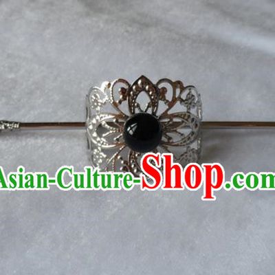 Chinese Traditional Ancient Handmade Black Bead Hairdo Crown Hair Accessories Swordsman Hairpins for Men