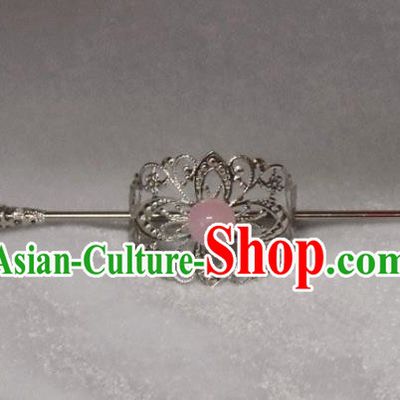 Chinese Traditional Ancient Handmade Pink Bead Hairdo Crown Hair Accessories Swordsman Hairpins for Men