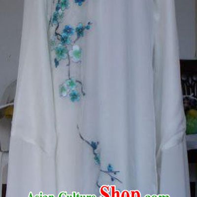 Chinese Traditional Shaoxing Opera Niche Embroidered Wintersweet White Robe Clothing Peking Opera Scholar Costume for Adults