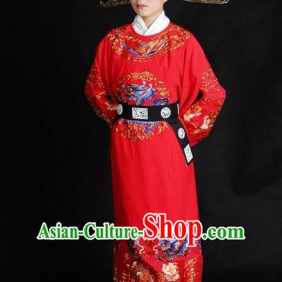 Chinese Traditional Shaoxing Opera Crown Prince Robe Peking Opera Niche Embroidered Red Costume for Adults