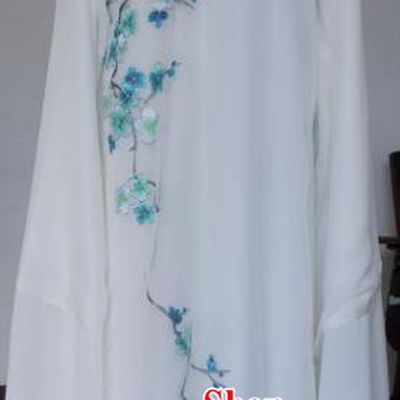 Chinese Traditional Shaoxing Opera Niche Embroidered Wintersweet White Silk Robe Clothing Peking Opera Scholar Costume for Adults