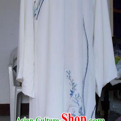 Chinese Traditional Shaoxing Opera Niche Embroidered Orchid White Silk Robe Clothing Peking Opera Scholar Costume for Adults