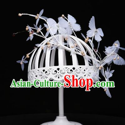 Children Modern Dance Hair Accessories Stage Performance White Silk Butterfly Hair Clasp for Kids