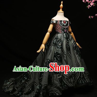 Children Modern Dance Costume Compere Trailing Full Dress Stage Piano Performance Dress for Kids