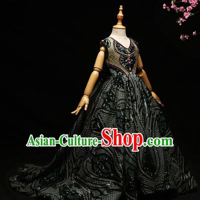 Children Modern Dance Costume Compere Full Dress Stage Piano Performance Trailing Dress for Kids