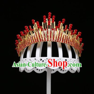 Children Modern Dance Hair Accessories Stage Performance Red Crystal Royal Crown for Kids