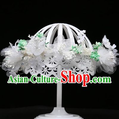 Children Modern Dance Hair Accessories Stage Performance White Flowers Hair Clasp for Kids