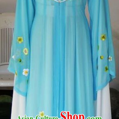 Chinese Traditional Beijing Opera Princess Embroidered Blue Dress China Peking Opera Diva Costumes for Adults