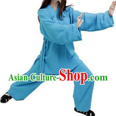 Chinese Traditional Martial Arts Costumes Tai Chi Kung Fu Blue Suits for Women