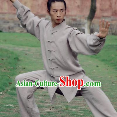 Chinese Traditional Martial Arts Costume Tai Chi Kung Fu Grey Clothing for Men