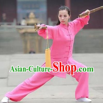 Chinese Traditional Martial Arts Costumes Tai Chi Kung Fu Pink Suits for Women