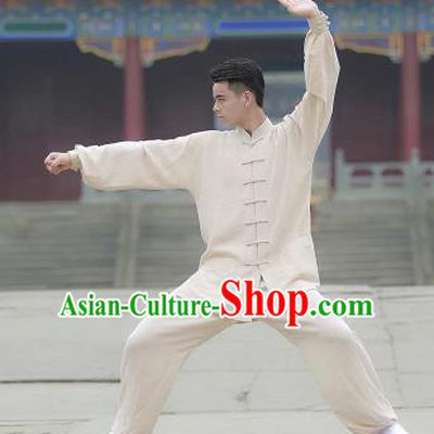 Chinese Traditional Martial Arts Costume Tai Chi Kung Fu Beige Clothing for Men