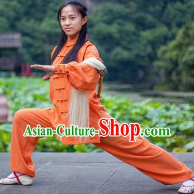 Chinese Traditional Martial Arts Costumes Tai Chi Kung Fu Orange Suits for Women
