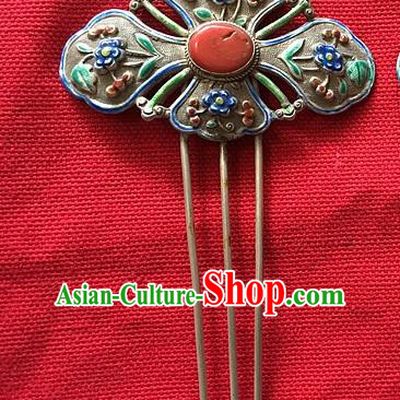 Chinese Traditional Ancient Enamel Coral Hairpins Hair Accessories Hair Clip for Women
