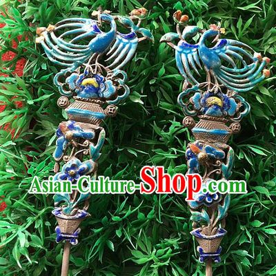 Chinese Traditional Ancient Enamel Phoenix Hairpins Hair Accessories Hair Clip for Women