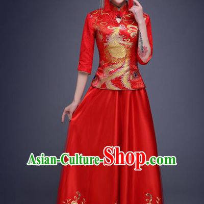 Top Grade Chinese Traditional Wedding Costumes Embroidered Red Xiuhe Suits Bride Toast Dress for Women