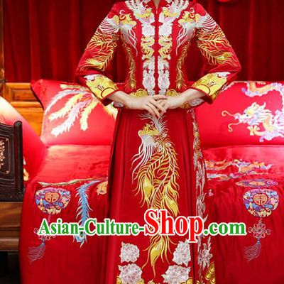 Top Grade Chinese Traditional Wedding Costumes Bride Embroidered Phoenix Xiuhe Suits for Women