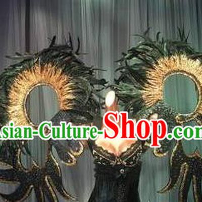 Top Grade Stage Performance Brazilian Carnival Black Feather Wings Miami Feathers Deluxe Wings for Women