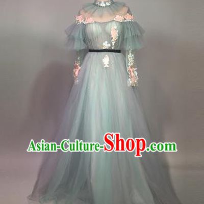 Top Grade Stage Performance Customized Costume Models Catwalks Veil Full Dress for Women