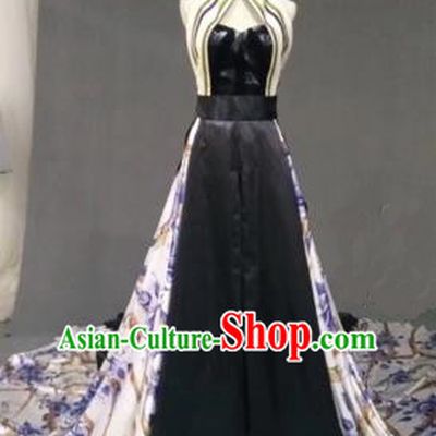 Top Grade Compere Stage Performance Costume Models Catwalks Customized Trailing Cheongsam Dress for Women