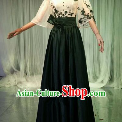 Top Grade Models Catwalks Black Costume Compere Stage Performance Embroidered Full Dress for Women