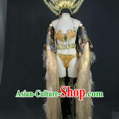 Top Grade Models Catwalks Feather Costume and Headwear Compere Stage Performance Full Dress for Women