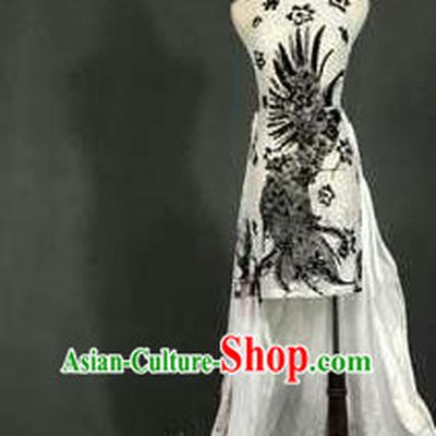 Top Grade Models Catwalks Costume Compere White Cheongsam Stage Performance Full Dress for Women