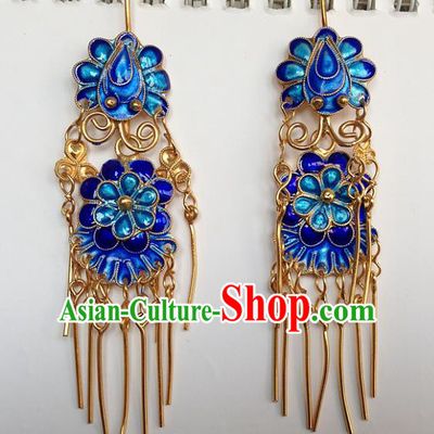 Handmade Chinese Miao Nationality Blueing Tassel Earrings Hmong Sliver Eardrop for Women