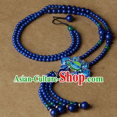 Chinese Traditional Jewelry Accessories Ancient Palace Hanfu Blueing Lotus Necklace for Women